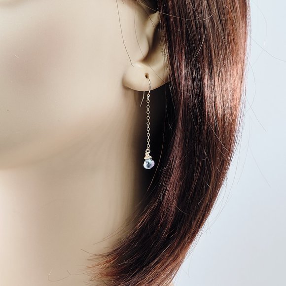 Blue Mystic Quartz Dainty Earrings, 14K Gold Filled Long Dangle Earrings - Picture 7 of 9